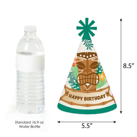 Big Dot of Happiness Tropical Luau - Cone Happy Birthday Party Hats for Kids and Adults - Set of 8 (Standard Size) {4}