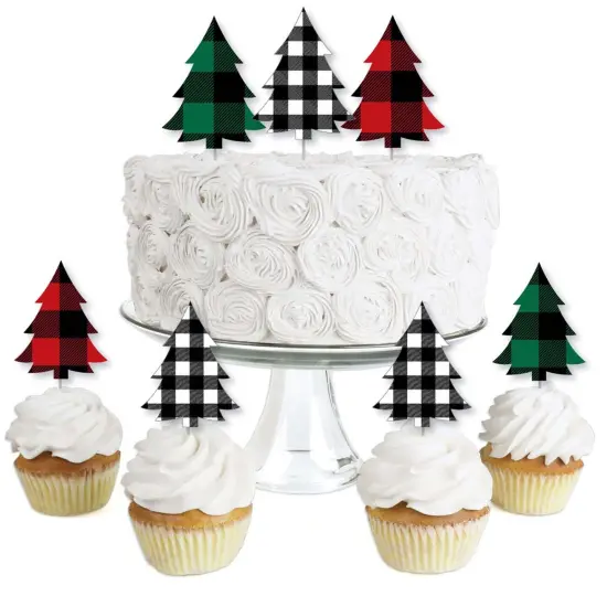 Big Dot of Happiness Holiday Plaid Trees - Dessert Cupcake Toppers - Buffalo Plaid Christmas Party Clear Treat Picks - Set of 24 {1}