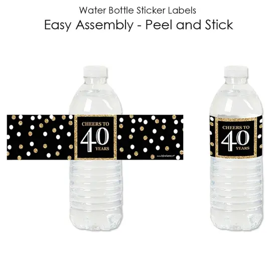 Big Dot of Happiness Adult 40th Birthday - Gold - Birthday Party Water Bottle Sticker Labels - Set of 20 {3}