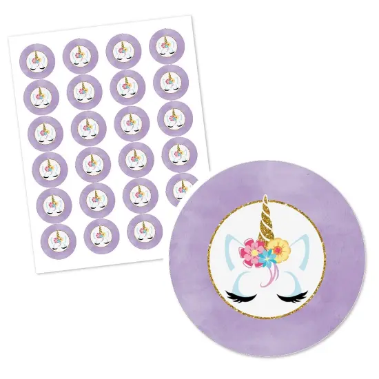Big Dot of Happiness Rainbow Unicorn - Magical Unicorn Baby Shower or Birthday Party Circle Sticker Labels - 24 Count {3}