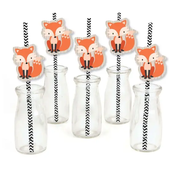 Big Dot of Happiness Fox - Paper Straw Decor - Baby Shower or Birthday Party Striped Decorative Straws - Set of 24 {1}