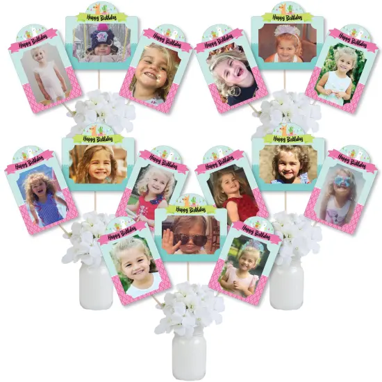 Big Dot of Happiness Whole Llama Fun - Llama Fiesta Birthday Party Picture Centerpiece Sticks - Photo Table Toppers - 15 Pieces {1}