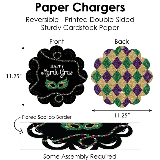 Big Dot of Happiness Mardi Gras - Masquerade Party Paper Charger and Table Decorations - Chargerific Kit - Place Setting for 8 {6}