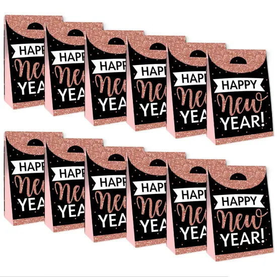 Big Dot of Happiness Rose Gold Happy New Year - New Years Eve Gift Favor Bags - Party Goodie Boxes - Set of 12 {6}
