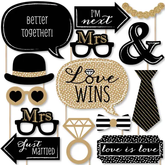 Big Dot of Happiness Mrs. and Mrs. - Gold - Lesbian Wedding Photo Booth Props Kit - 20 Count {1}