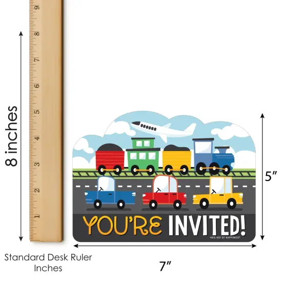 Big Dot of Happiness Cars, Trains, and Airplanes - Shaped Fill-In Invitations - Transportation Birthday Party Invitation Cards with Envelopes - 12 Ct {7}
