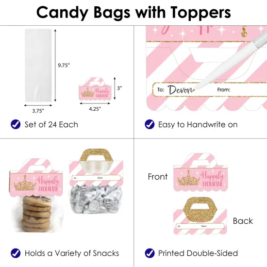 Big Dot of Happiness Little Princess Crown Pink & Gold Princess Baby Shower or Birthday Party Clear Goodie Favor Labels Candy Bags with Toppers 24 Ct {4}