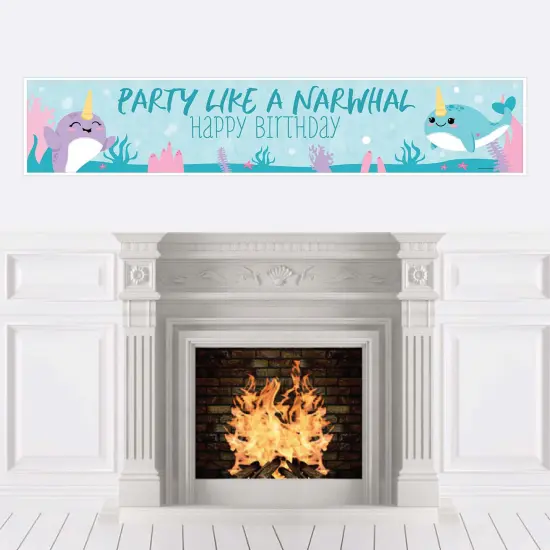 Big Dot of Happiness Narwhal Girl - Under The Sea Happy Birthday Decorations Party Banner {1}