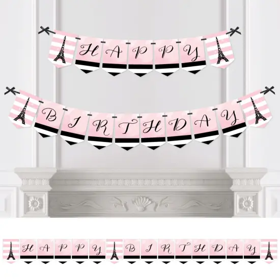 Big Dot of Happiness Paris, Ooh La La - Birthday Party Bunting Banner - Pink Party Decorations - Happy Birthday {1}