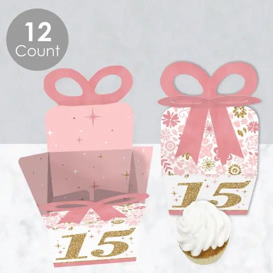 Big Dot of Happiness Mis Quince Anos - Square Favor Gift Boxes - Quinceanera Sweet 15 Birthday Party Bow Boxes - Set of 12 {4}