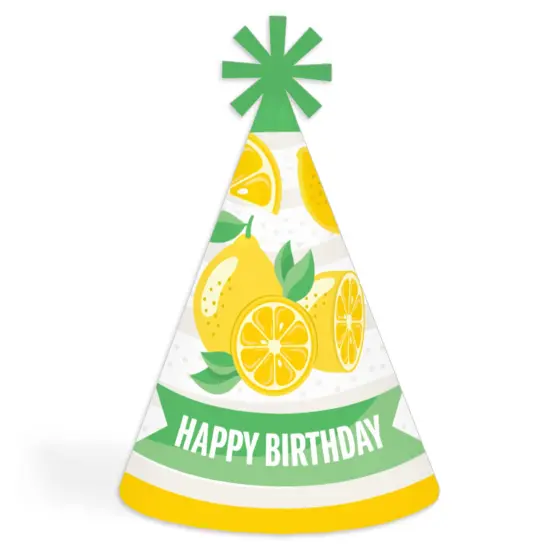 Big Dot of Happiness So Fresh - Lemon - Cone Happy Birthday Party Hats for Kids and Adults - Set of 8 (Standard Size) {1}