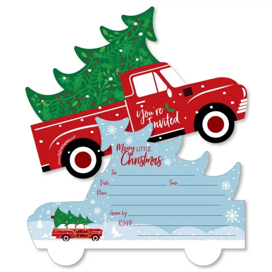 Big Dot of Happiness Merry Little Christmas Tree - Shaped Fill-in Invitations - Red Truck Christmas Party Invitation Cards with Envelopes - Set of 12 {1}
