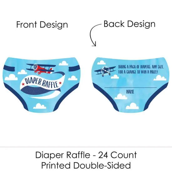 Big Dot of Happiness Taking Flight - Airplane - Diaper Shaped Raffle Ticket Inserts - Vintage Plane Baby Shower - Diaper Raffle Game - Set of 24 {3}