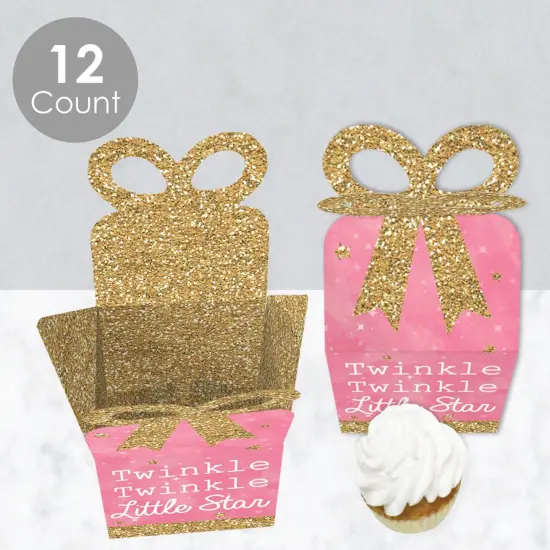 Big Dot of Happiness Pink Twinkle Twinkle Little Star - Square Favor Gift Boxes - Baby Shower or Birthday Party Bow Boxes - Set of 12 {4}