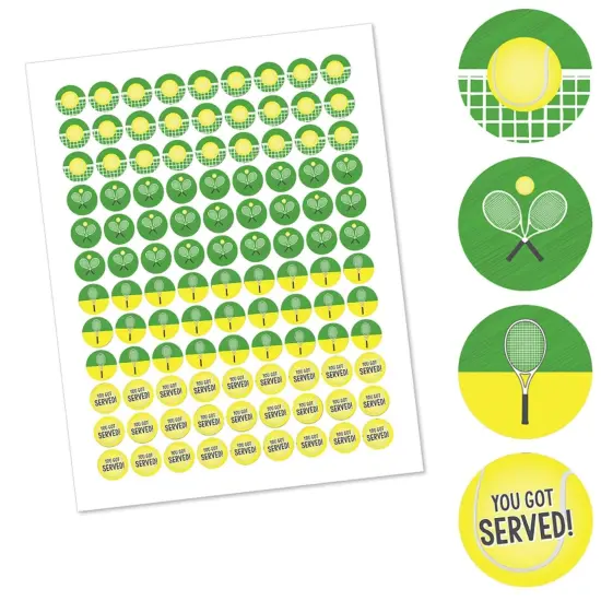 Big Dot of Happiness You Got Served - Tennis - Baby Shower or Birthday Party Round Candy Sticker Favors - Labels Fits Chocolate Candy (1 sheet of 108) {3}