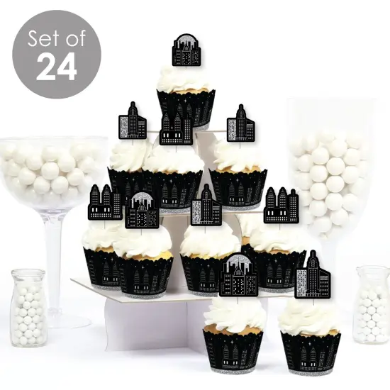 Big Dot of Happiness Nighttime City Skyline - Cupcake Decoration - New York Party Cupcake Wrappers and Treat Picks Kit - Set of 24 {3}