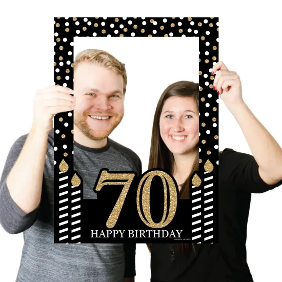 Big Dot of Happiness Adult 70th Birthday - Gold - Birthday Party Selfie Photo Booth Picture Frame & Props - Printed on Sturdy Material {4}