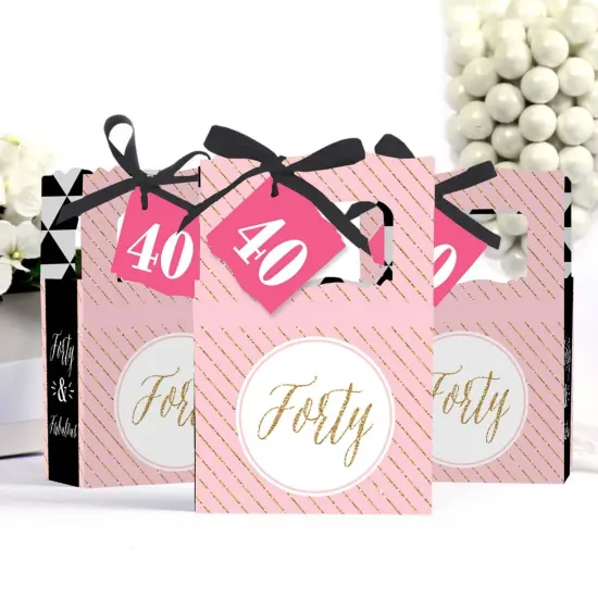 Big Dot of Happiness Chic 40th Birthday - Pink, Black and Gold - Birthday Party Favor Boxes - Set of 12 {4}