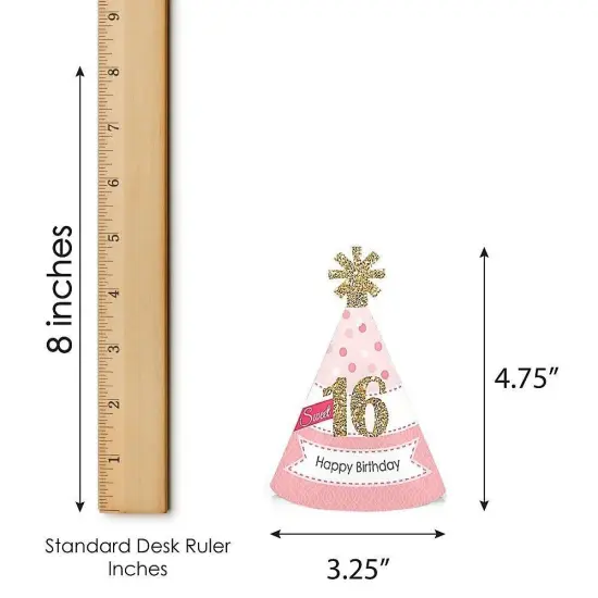 Big Dot of Happiness Sweet 16 - Mini Cone 16th Birthday Party Hats - Small Little Party Hats - Set of 8 {7}