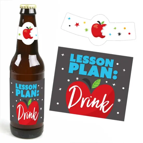 Big Dot of Happiness Teacher Retirement - Happy Retirement Party Decorations for Women and Men - 6 Beer Bottle Label Stickers and 1 Carrier {6}