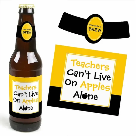 Big Dot of Happiness Best Teacher Gift - Teacher First & Last Day of School or Christmas Gift for Women & Men 6 Beer Bottle Label Stickers & 1 Carrier {4}