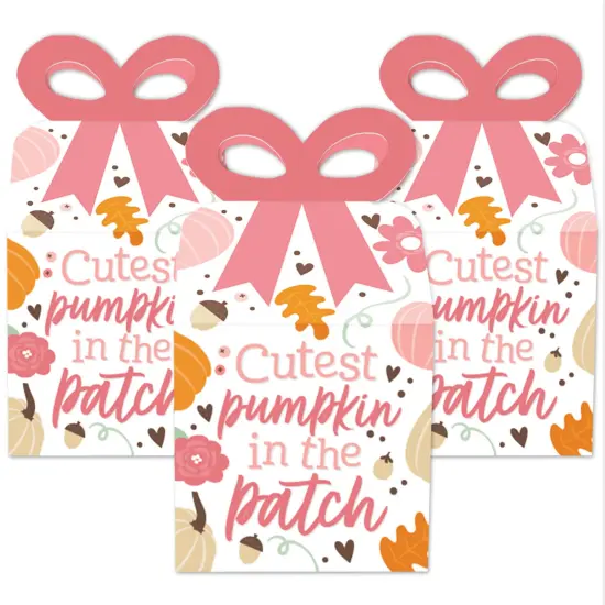 Big Dot of Happiness Girl Little Pumpkin - Square Favor Gift Boxes - Fall Birthday Party or Baby Shower Bow Boxes - Set of 12 {3}