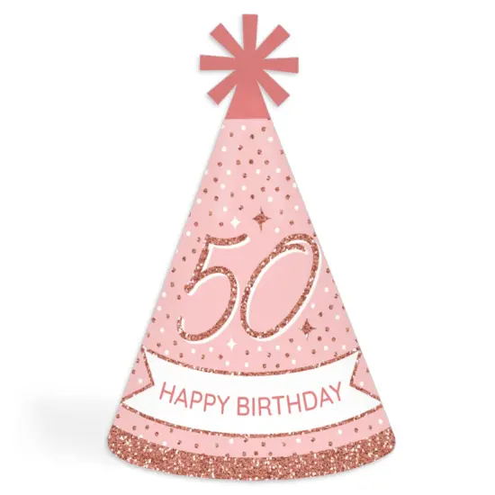 Big Dot of Happiness 50th Pink Rose Gold Birthday - Cone Happy Birthday Party Hats for Adults - Set of 8 (Standard Size) {1}