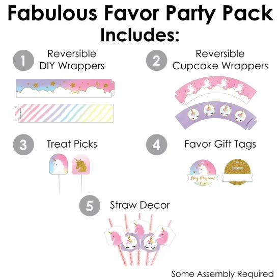 Big Dot of Happiness Rainbow Unicorn - Magical Unicorn Baby Shower or Birthday Party Favors and Cupcake Kit - Fabulous Favor Party Pack - 100 Pieces {3}