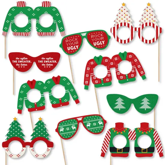 Big Dot of Happiness Ugly Sweater Glasses and Masks - Paper Card Stock Holiday and Christmas Party Photo Booth Props Kit - 10 Count {1}