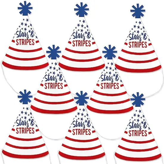 Big Dot of Happiness Stars and Stripes - Mini Cone Memorial Day, 4th of July & Labor Day USA Patriotic Party Hats - Small Little Party Hats - Set of 8 {1}