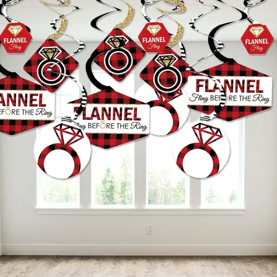 Big Dot of Happiness Flannel Fling Before the Ring - Buffalo Plaid Bachelorette Party Hanging Decor - Party Decoration Swirls - Set of 40 {4}