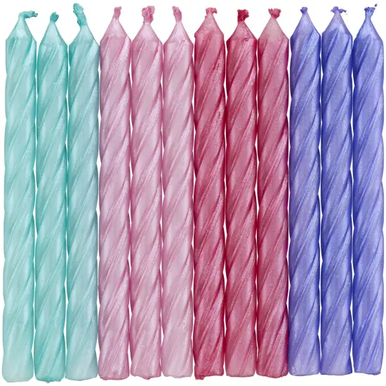 Candles 12/Pkg-Teal, Pink And Purple Mettalic {3}