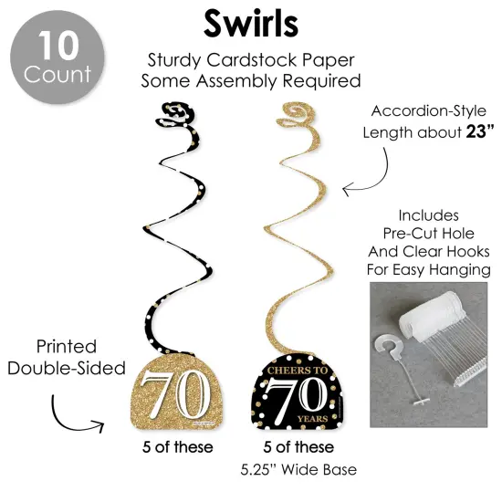 Big Dot of Happiness Adult 70th Birthday - Gold - Birthday Party Supplies Decoration Kit - Decor Galore Party Pack - 51 Pieces {6}