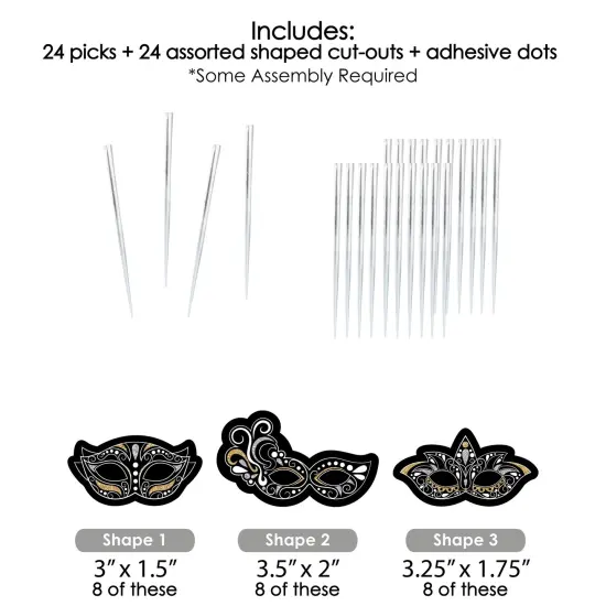 Big Dot of Happiness Masquerade - Dessert Cupcake Toppers - Venetian Mask Party Clear Treat Picks - Set of 24 {7}