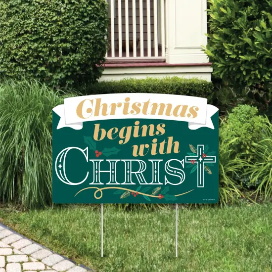 Big Dot of Happiness Religious Christmas - Merry Christmas Cross Yard Sign Lawn Decorations - Christmas Begins with Christ Party Yardy Sign {1}