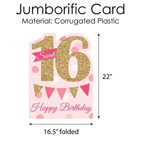 Big Dot of Happiness Sweet 16 - Happy 16th Birthday Giant Greeting Card - Big Shaped Jumborific Card {6}