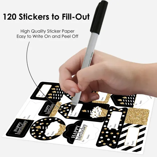 Big Dot of Happiness Adult Happy Birthday - Gold - Assorted Birthday Party Gift Tag Labels - To and From Stickers - 12 Sheets - 120 Stickers {4}