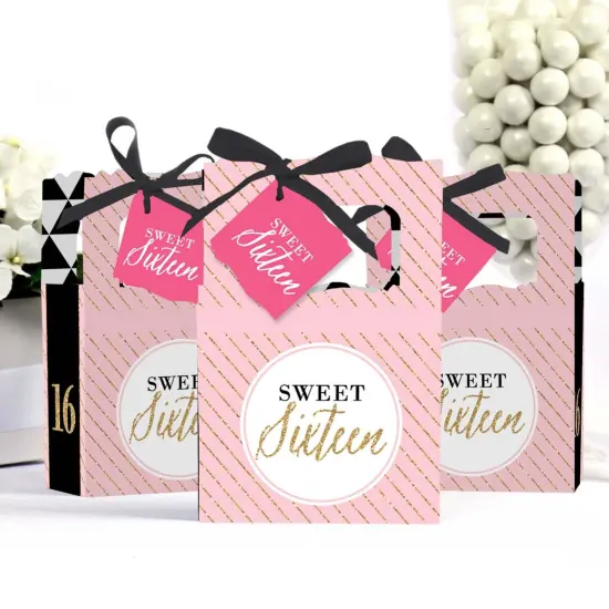 Big Dot of Happiness Chic 16th Birthday - Pink, Black and Gold - Party Favor Boxes - Set of 12 {4}
