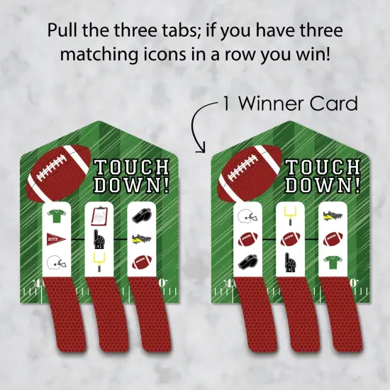 Big Dot of Happiness End Zone - Football - Baby Shower or Birthday Party Game Pickle Cards - Pull Tabs 3-in-a-Row - Set of 12 {6}