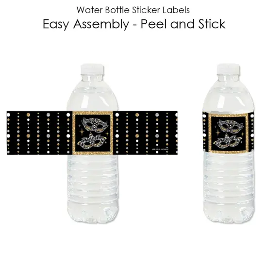 Big Dot of Happiness Masquerade - Carnival Mask Party Water Bottle Sticker Labels - Set of 20 {3}