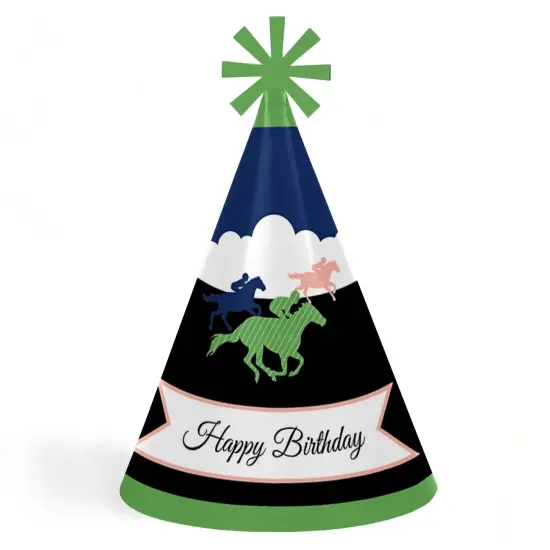 Big Dot of Happiness Kentucky Horse Derby - Cone Happy Birthday Party Hats for Kids and Adults - Set of 8 (Standard Size) {1}