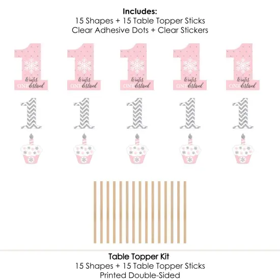 Big Dot of Happiness Pink Onederland - Snowflake Winter Wonderland First Birthday Party Centerpiece Sticks - Table Toppers - Set of 15 {7}