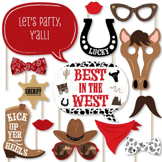 Big Dot of Happiness Western Hoedown - Wild West Cowboy Party Photo Booth Props Kit - 20 Count {1}