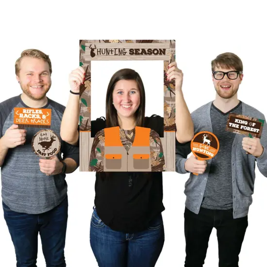 Big Dot of Happiness Gone Hunting - Deer Hunting Camo Baby Shower or Birthday Party Photo Booth Picture Frame and Props - Printed on Sturdy Material {1}