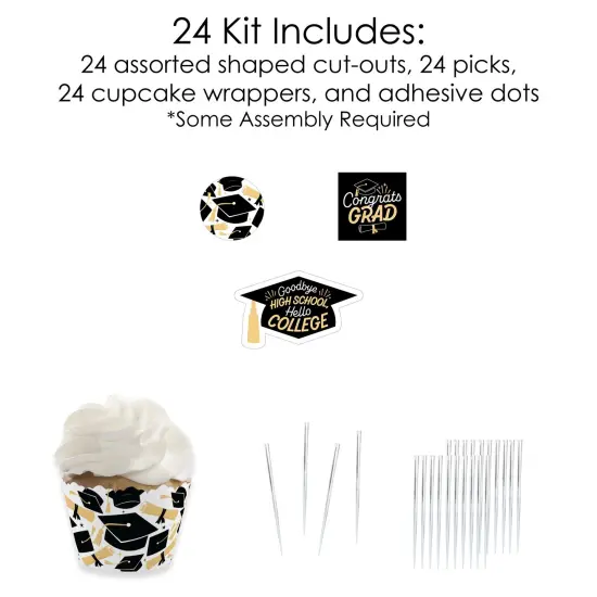 Big Dot of Happiness Hello College Graduation Cupcake Decoration - Party Cupcake Wrappers and Treat Picks Kit - Set of 24 {6}