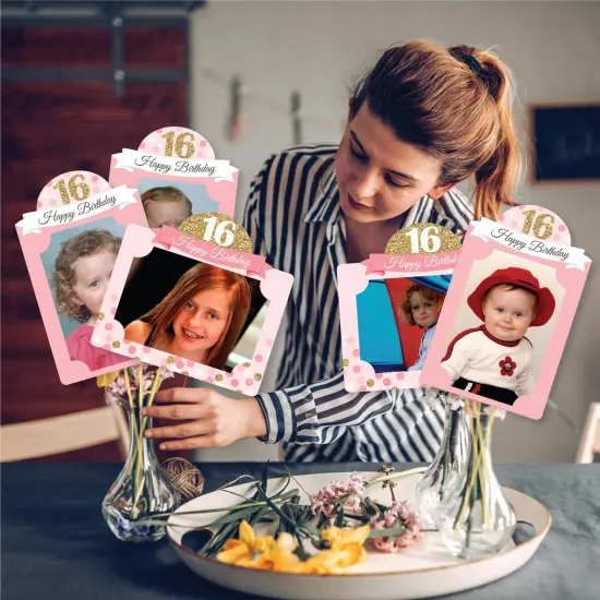Big Dot of Happiness Sweet 16 - 16th Birthday Party Picture Centerpiece Sticks - Photo Table Toppers - 15 Pieces {3}
