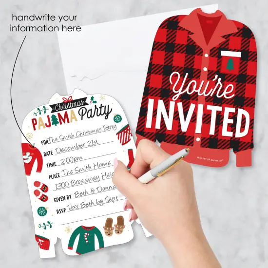 Big Dot of Happiness Christmas Pajamas - Shaped Fill-In Invitations - Holiday Plaid PJ Party Invitation Cards with Envelopes - Set of 12 {3}