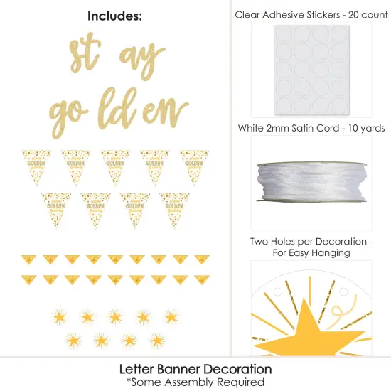 Big Dot of Happiness Golden Birthday - Happy Birthday Party Letter Banner Decoration No-Mess Real Gold Glitter Stay Golden Banner Letters {4}