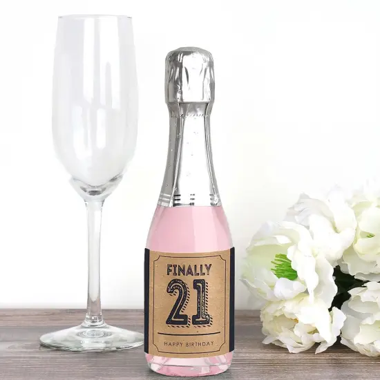 Big Dot of Happiness Finally 21 - 21st Birthday - Mini Wine and Champagne Bottle Label Stickers - 21st Birthday Party Favor Gift - Set of 16 {3}