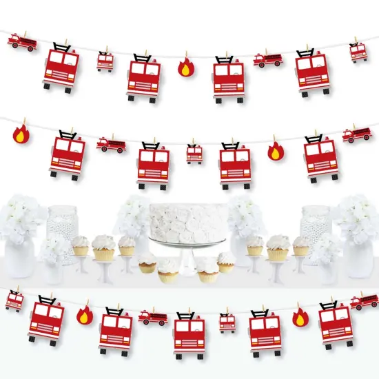Big Dot of Happiness Fired Up Fire Truck - Firefighter Firetruck Baby Shower or Birthday Party DIY Decorations - Clothespin Garland Banner - 44 Pieces {1}